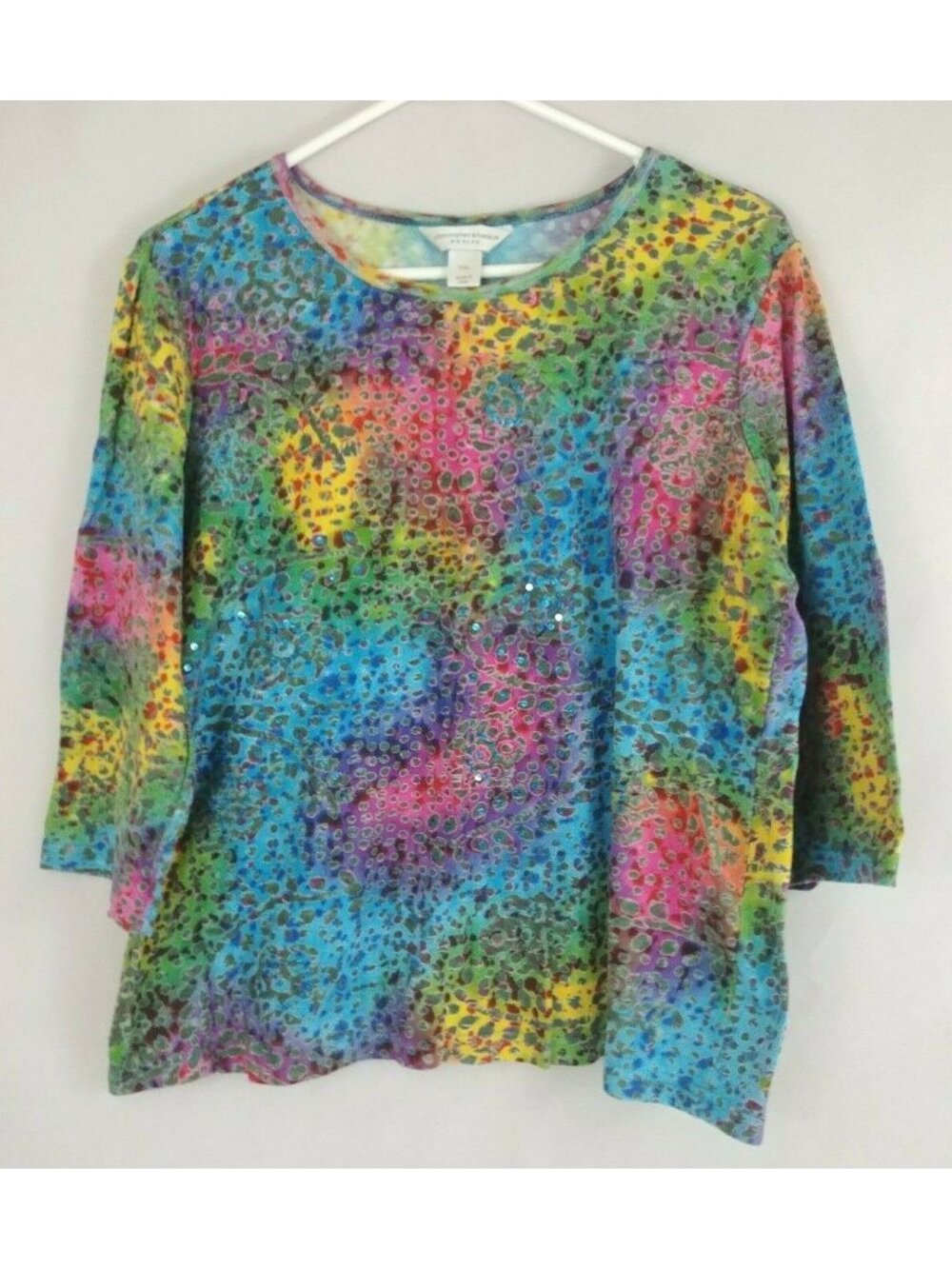 Christopher & Banks Petite Colorful Animal Print Embellished Shirt Size PXL